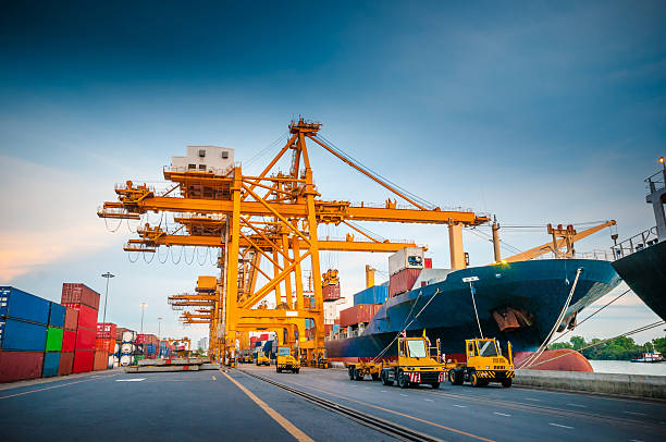 Container ship in the harbor in Asia ,